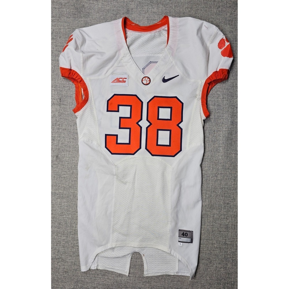 Clemson Tigers Football Jersey Mens 40 L White Game Worn Team Issued Nike #38